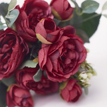 Artificial Silk Peony & Tea Rose Bouquet (Pretty Deep Red)