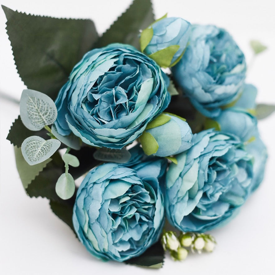 Artificial Silk Peony & Tea Rose Bouquet (Blue)