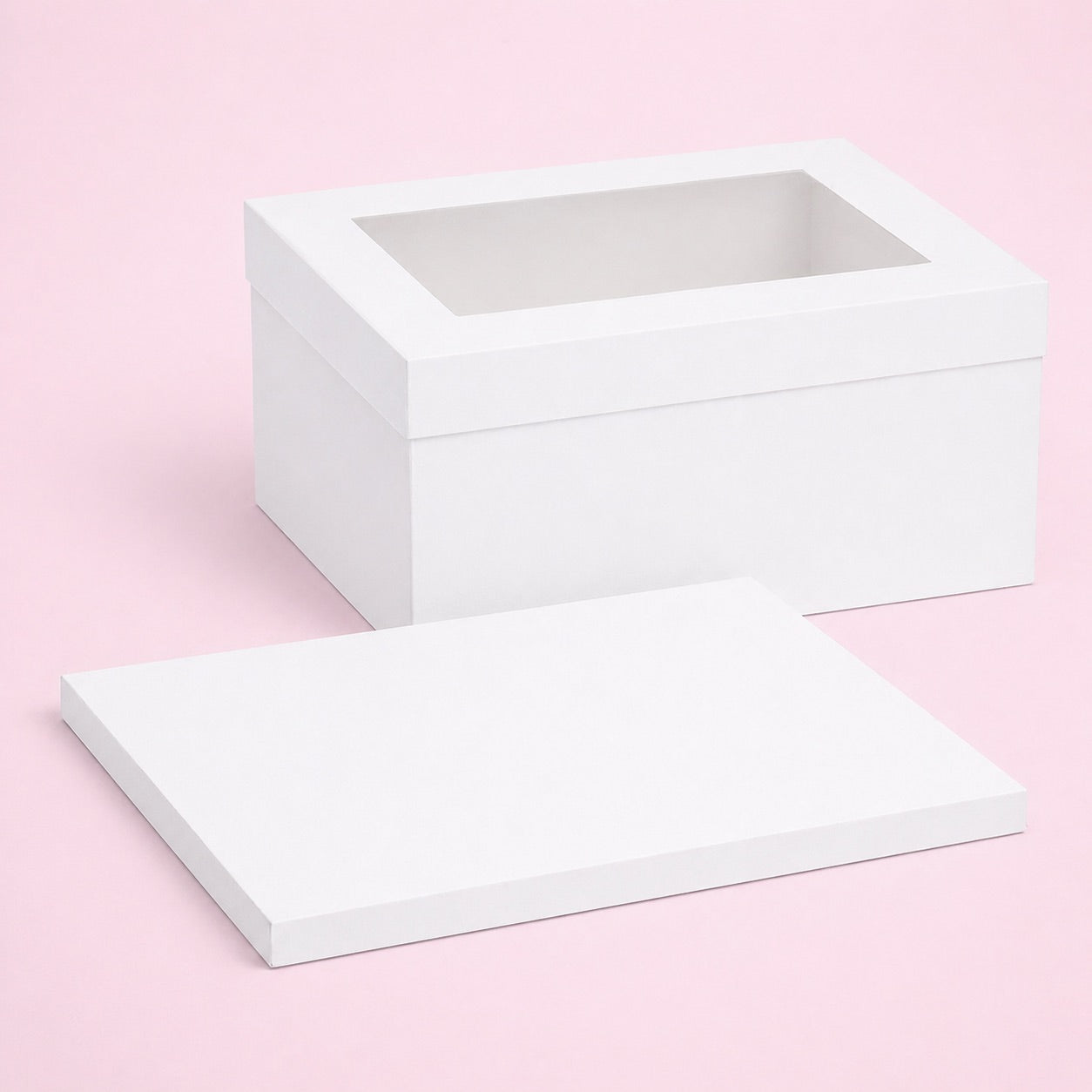 White Rectangular Gloss Cake Drum & Windowed Box Set