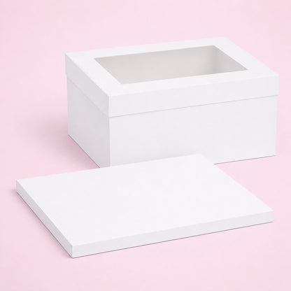 White Rectangular Gloss Cake Drum & Windowed Box Set
