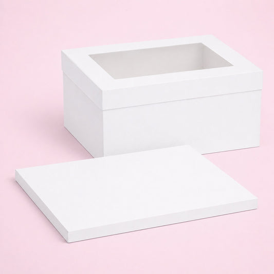 White Rectangular Gloss Cake Drum & Windowed Box Set