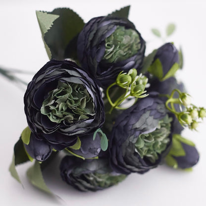 Artificial Silk Peony & Tea Rose Bouquet (Black)