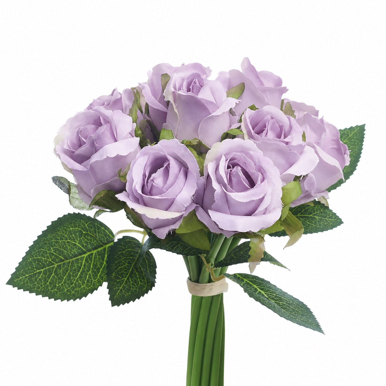 Silk Hand Tied Lila Bud Rose & Tea Rose Bouquet (Lilac)