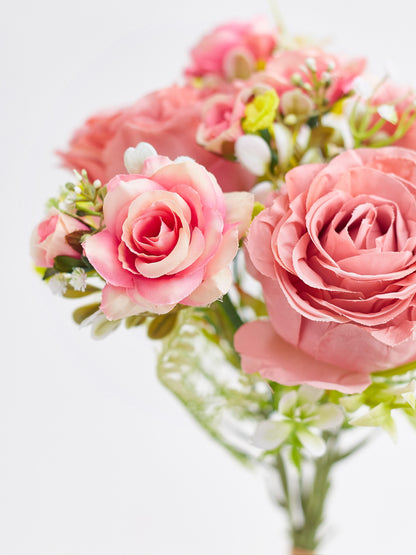 Artificial Silk Rose & Foliage Bouquet (Pink)