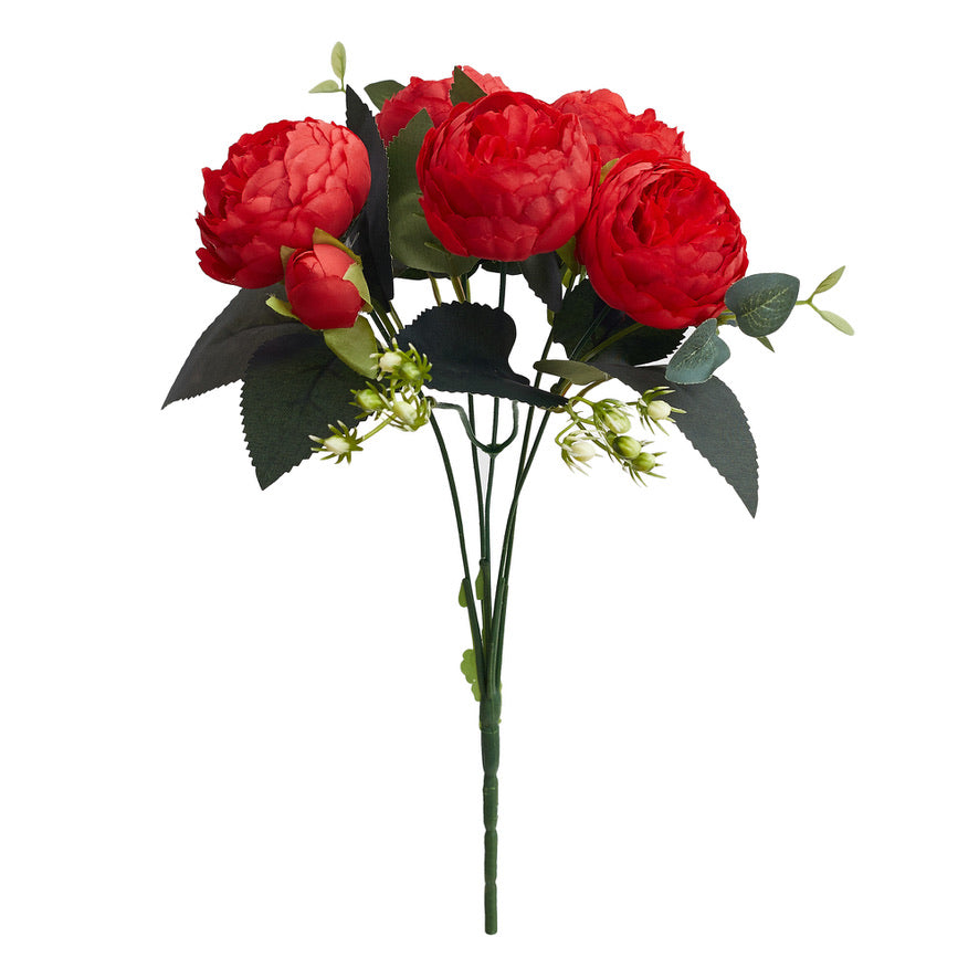 Artificial Silk Peony & Tea Rose Bouquet (Red)