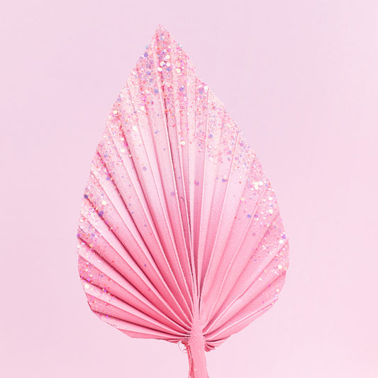 Decorated Dried Palm Spear (Pale Pink Glitter Ombre)