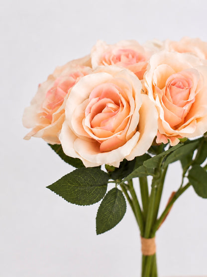 Artificial Silk Classic Rose Bouquet (Peaches & Cream)