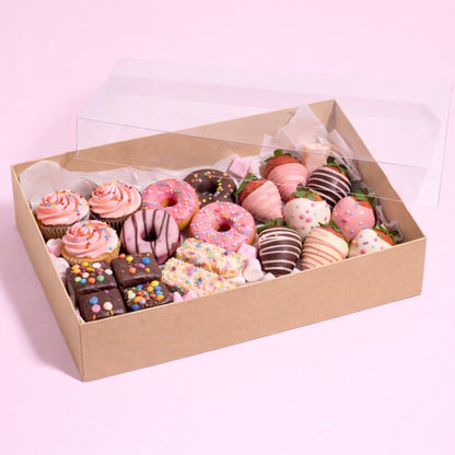 The Baked Studio – Deluxe Treat & Cookie Boxes with Clear Lid - Kraft (Pack of 5)