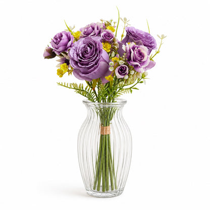 Artificial Silk Rose & Foliage Bouquet (Lilac & Purple)