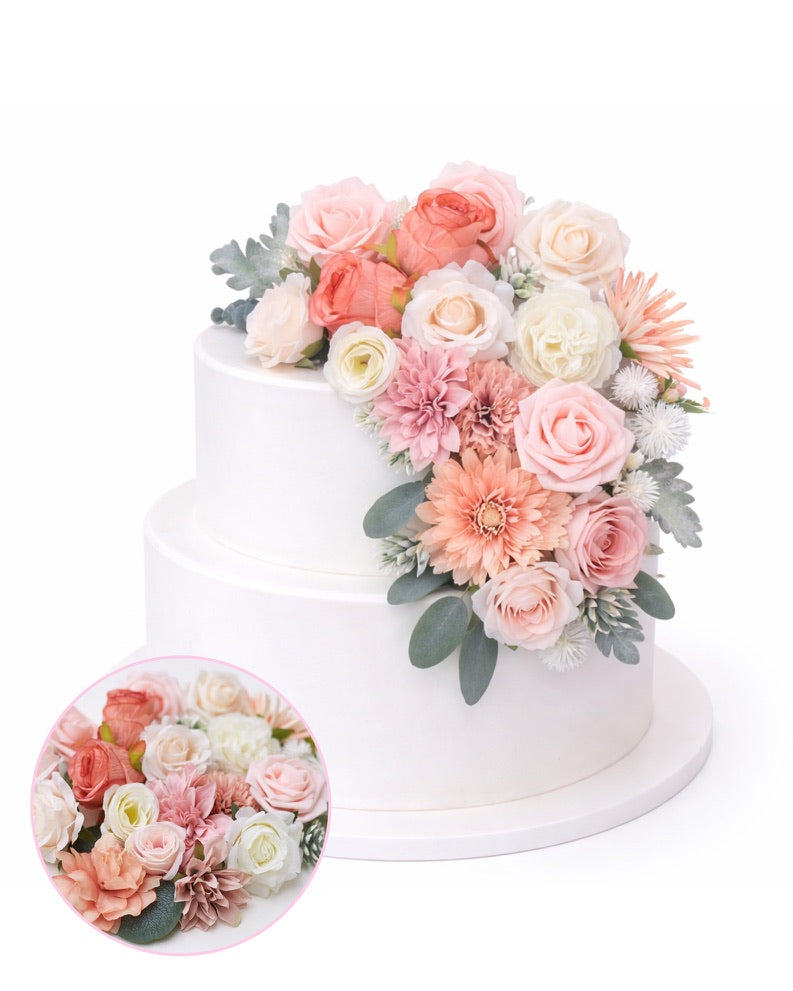 Silk Flower Bags with Foliage (Cream, Pink & Peach)