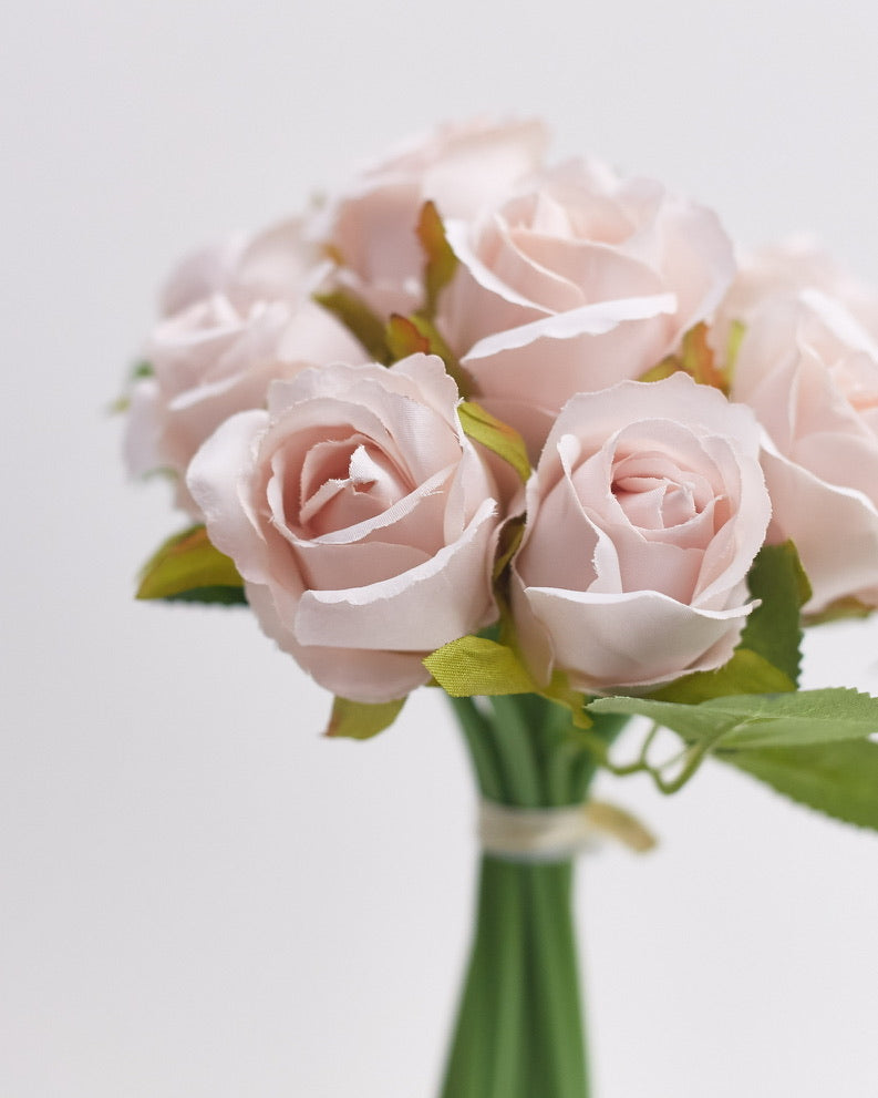 Silk Hand Tied Lila Bud Rose & Tea Rose Bouquet (Nude)