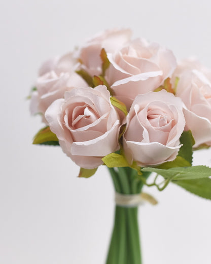 Silk Hand Tied Lila Bud Rose & Tea Rose Bouquet (Nude)