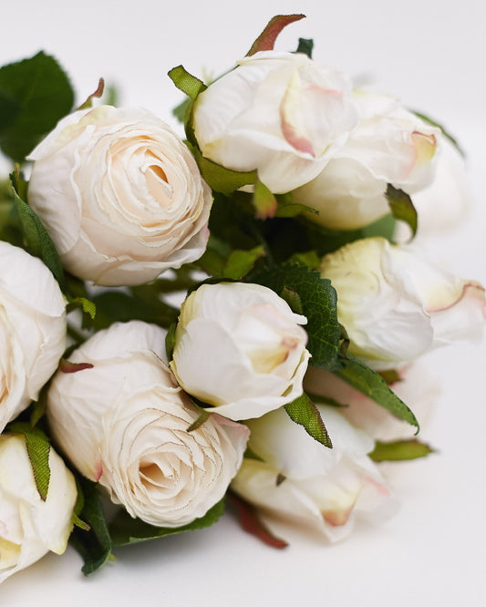 Dried Touch 12-Piece Small Rose & Tea Rose Stem Bouquet – Ivory