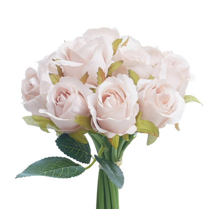 Silk Hand Tied Lila Bud Rose & Tea Rose Bouquet (Nude)