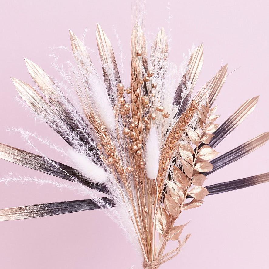 Dried Sun Palm Bouquets (Black Gold & White)