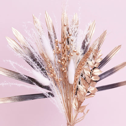 Dried Sun Palm Bouquets (Black Gold & White)