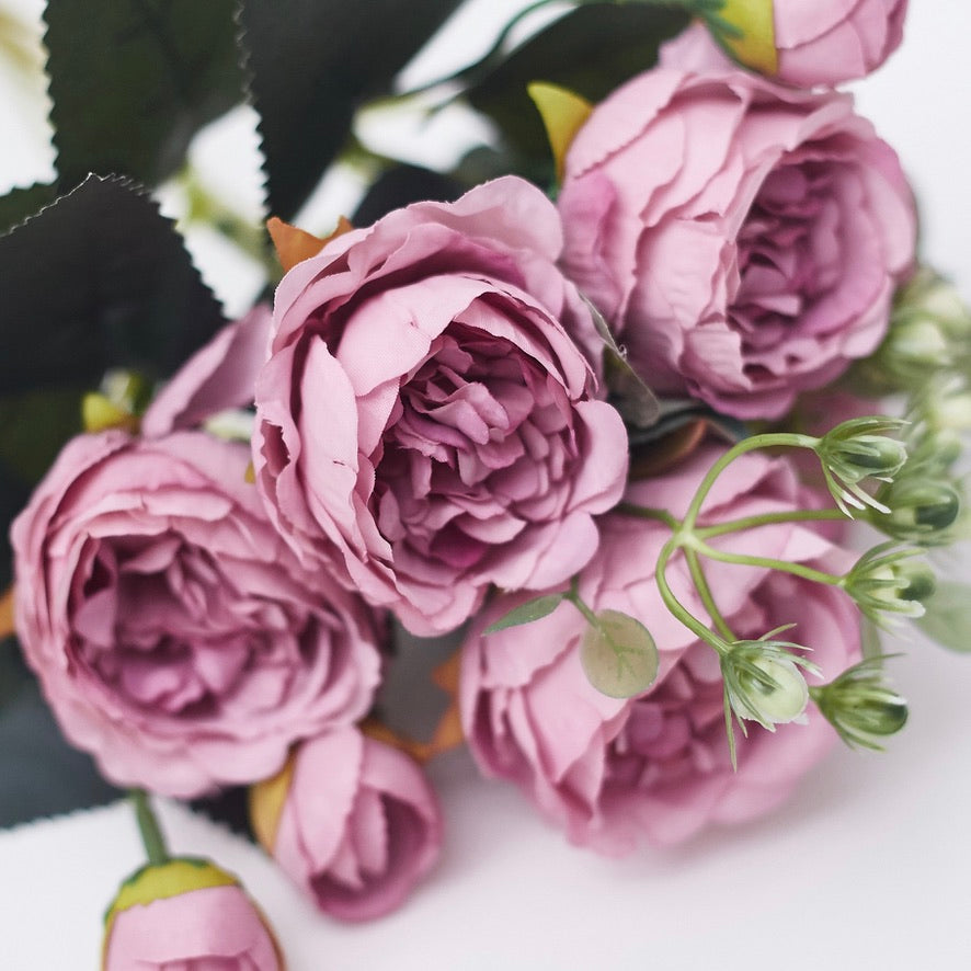 Artificial Silk Peony & Tea Rose Bouquet (Rose Dusky Pink)