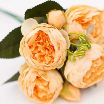 Artificial Silk Peony & Tea Rose Bouquet (Yellow)
