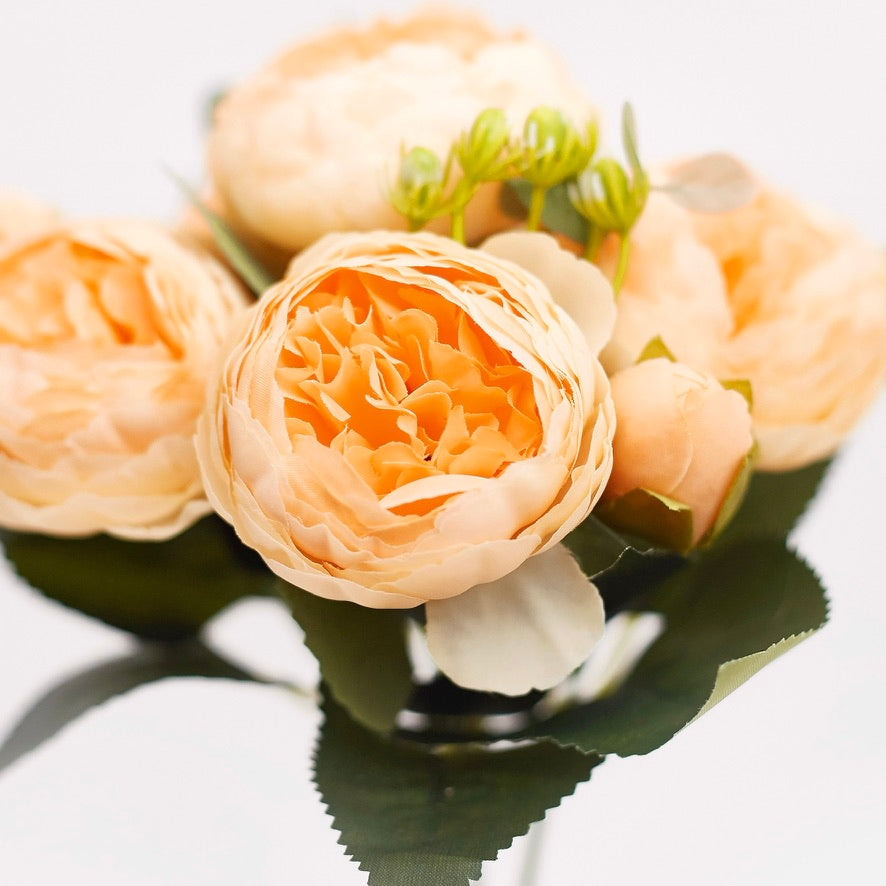 Artificial Silk Peony & Tea Rose Bouquet (Yellow)