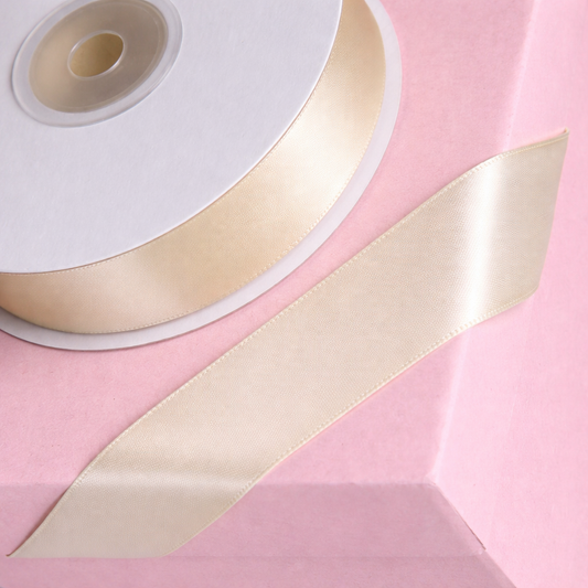 Double Sided Satin Ribbon 25m - Various Widths - CREAM