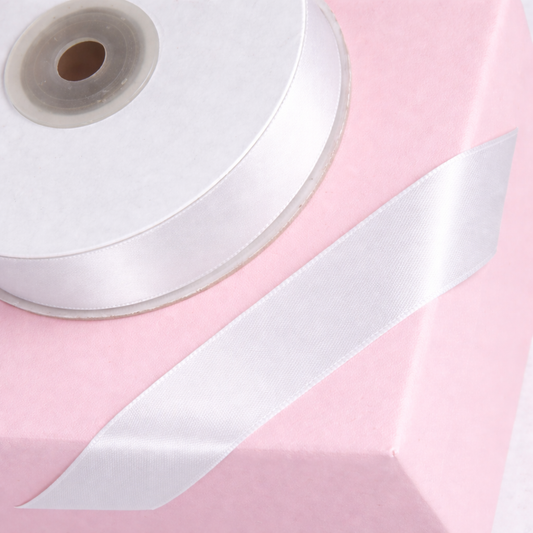 Double Sided Satin Ribbon 25m - Various Widths - ICING WHITE