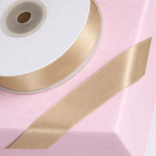 Double Sided Satin Ribbon 25m - Various Widths - LIGHT GOLD