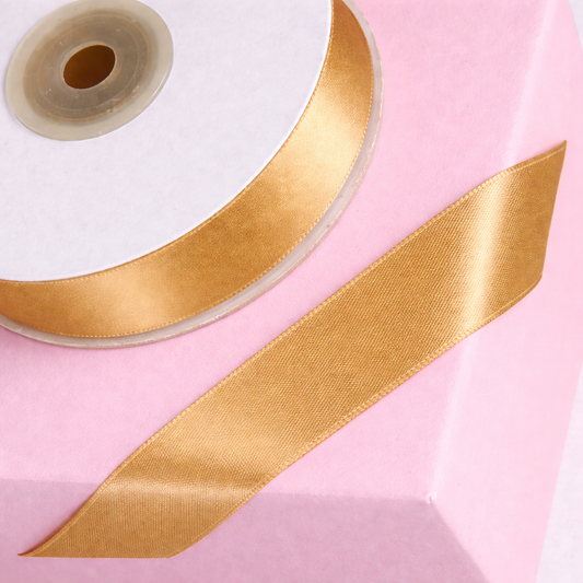 Double Sided Satin Ribbon 25m - Various Widths - OLD GOLD