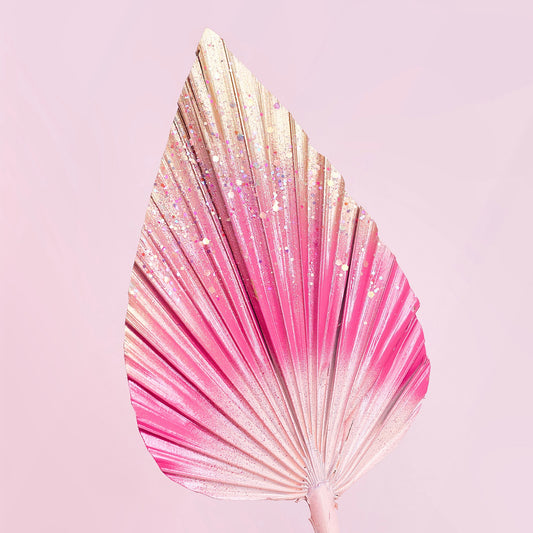 Decorated Dried Palm Spear (Pink & Gold Ombre With Glitter)