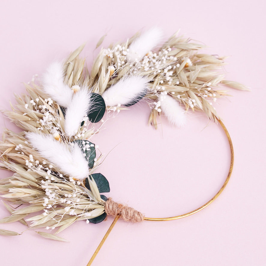Dried Flower Ring (10cm) (Oats & Eucalyptus - White)