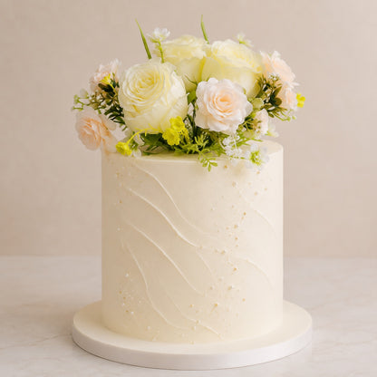 Artificial Silk Rose & Foliage Bouquet (Pale Lemon & Soft Peach)