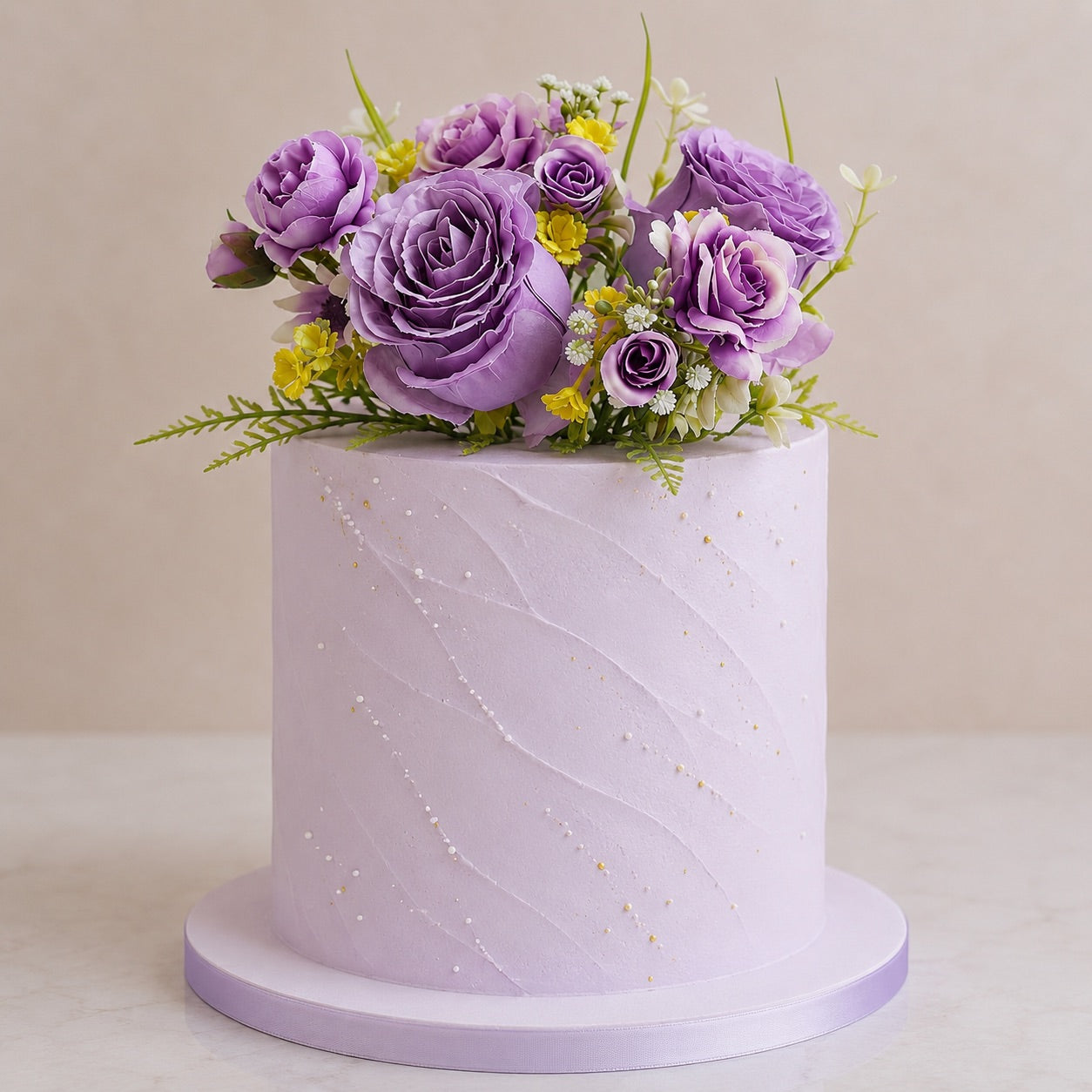 Artificial Silk Rose & Foliage Bouquet (Lilac & Purple)