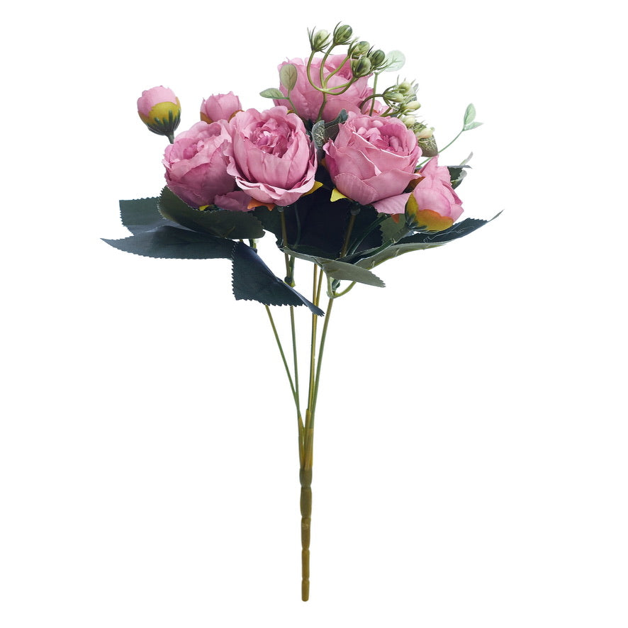 Artificial Silk Peony & Tea Rose Bouquet (Rose Dusky Pink)
