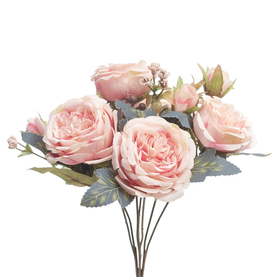Artificial Silk Peony & Tea Rose Bouquet (Pretty Nude Pink)