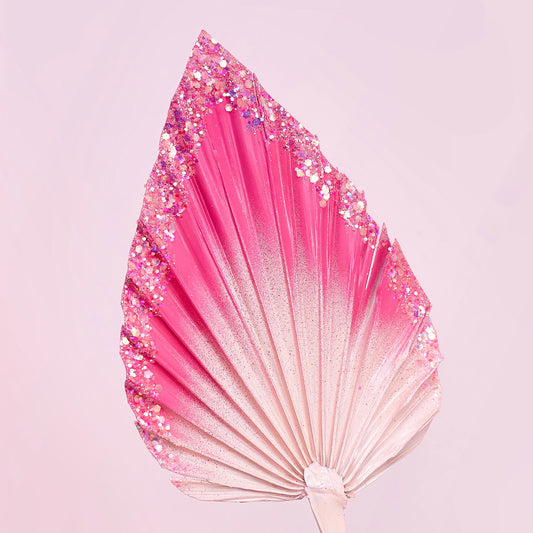 Decorated Dried Palm Spear (Pink Glitter Ombre)