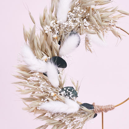 Dried Flower Ring (10cm) (Oats & Eucalyptus - White)