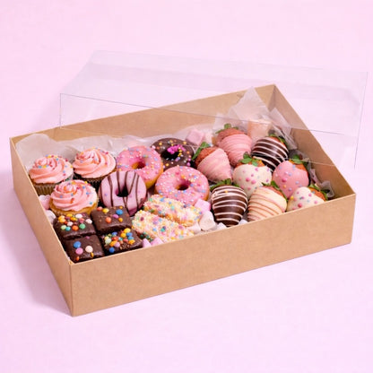 The Baked Studio – Deluxe Treat & Cookie Boxes with Clear Lid - Kraft (Pack of 5)