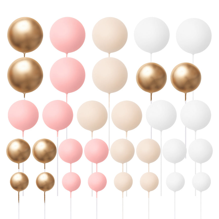 32 Pieces Cake Decorating Ball Sets - White, Gold, Light Pink & Ivory Beige