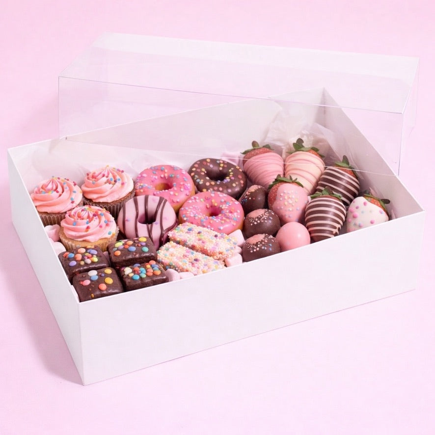 The Baked Studio – Deluxe Treat & Cookie Boxes with Clear Lid - White (Pack of 5)