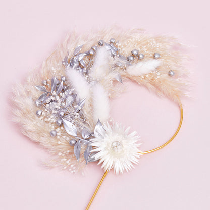 Dried Flower Ring (10cm) (Silver & White)