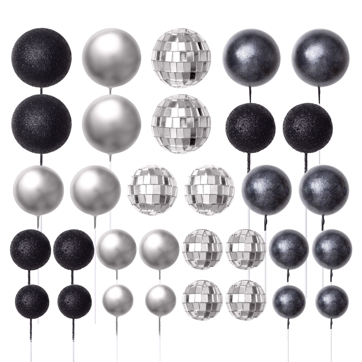 32 Piece Cake Decorating Glitter & Disco Ball Sets (Silver Disco, Silver, Black Pearl & Black Glitter)