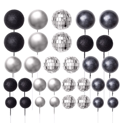 32 Piece Cake Decorating Glitter & Disco Ball Sets (Silver Disco, Silver, Black Pearl & Black Glitter)