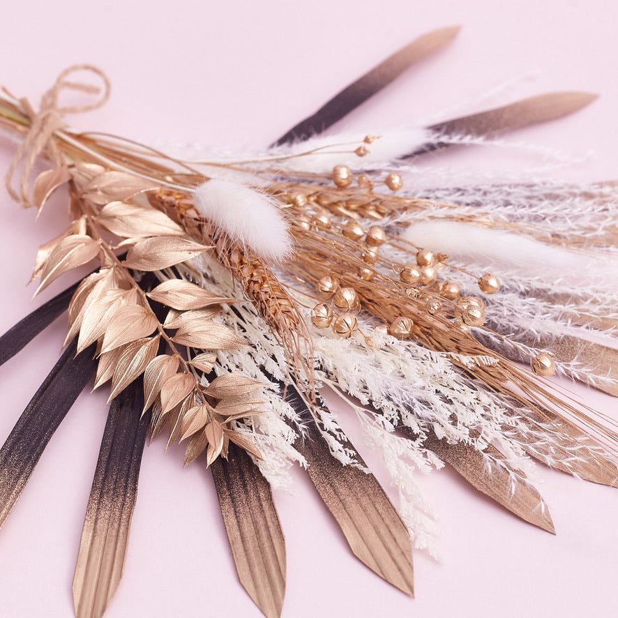 Dried Sun Palm Bouquets (Black Gold & White)