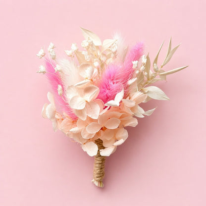 Dried Flower Mini Bouquets / Buttonholes x 3 (Pink & White)