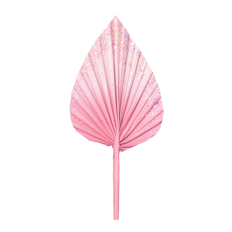 Decorated Dried Palm Spear (Pale Pink Glitter Ombre)