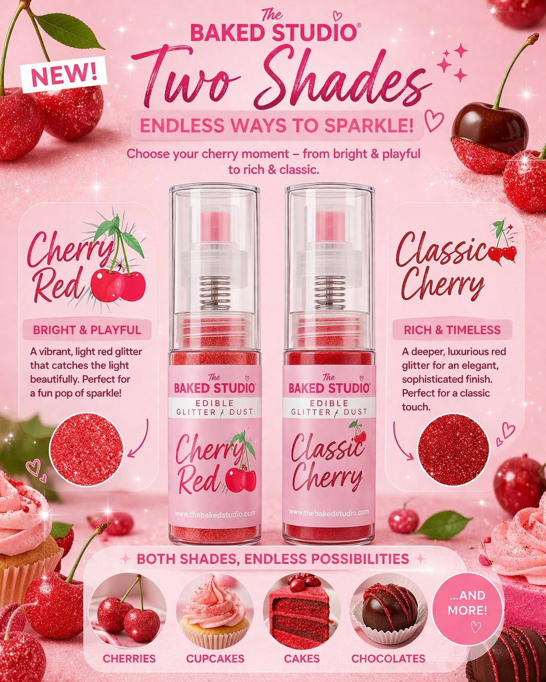 Edible Glitter Dust - 10g Pump Bottle (Cherry Red 10g)