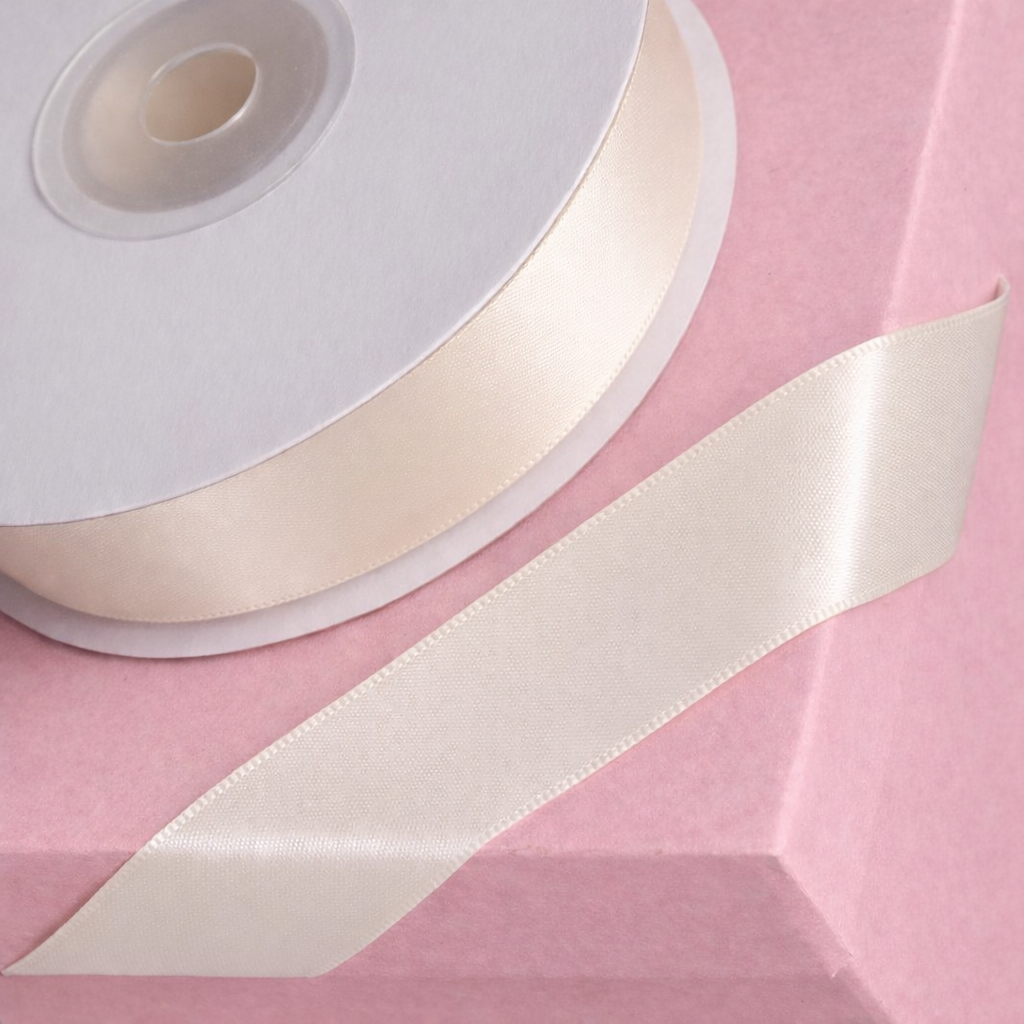 Double Sided Satin Ribbon 25m - Various Widths - IVORY