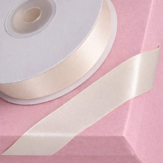 Double Sided Satin Ribbon 25m - Various Widths - IVORY
