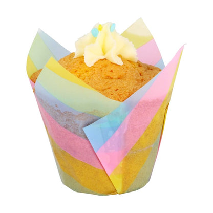 Tulip Cupcake Liners – 24 Pack (Rainbow Stripes)