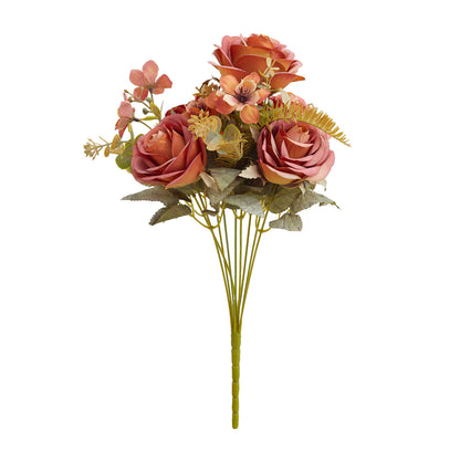 Artificial Silk Rose, Anemone & Foliage Bouquet (Orange Coffee)