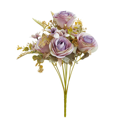 Artificial Silk Rose, Anemone & Foliage Bouquet (Lilac & Sage)